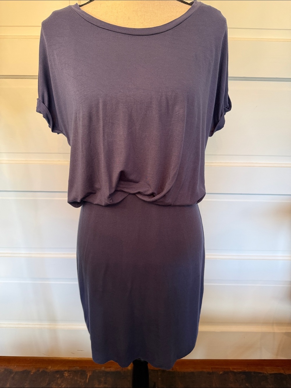Minimalist Bobeau Blouson Jersey Dress Blue Bateau Neck Dolman Sleeve Bodycon M